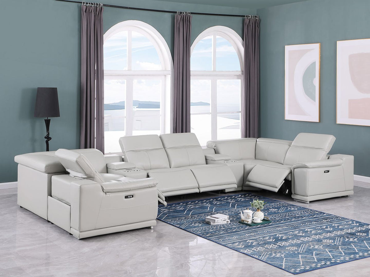 9762 Divanitalia 8-Piece U-Shaped Top Grain Italian Leather Sectional Sofa with 4 Power Recliners - Light Grey - SKU 9762-LT-GREY-8PC-4PWR-U-SECTIONAL-GROUP