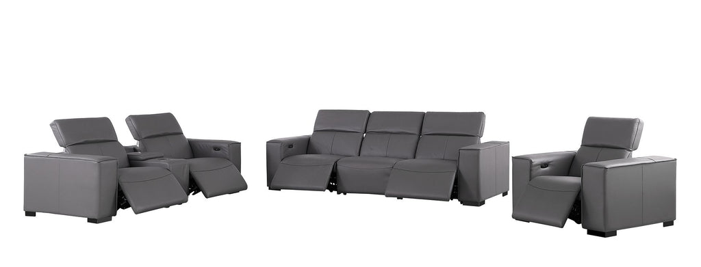 1208 Modular Leather Set with 5 Power Recliners & Power Headrests - Dark Grey - SKU 1208-DK-GREY-7.5-HT-3PC - view 4