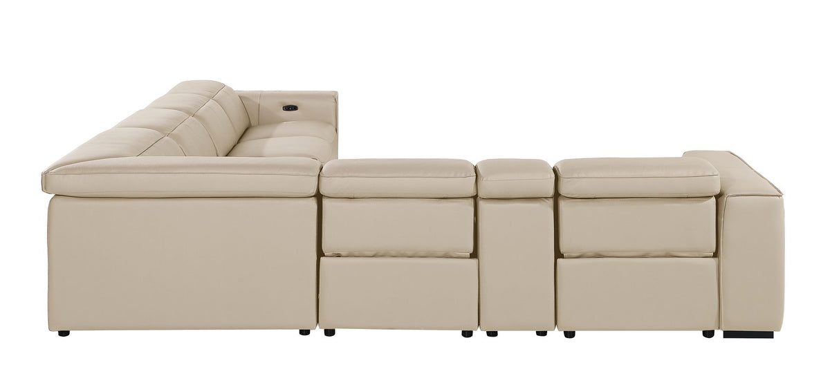 1224 Divanitalia 7-Piece L-Shaped Sectional Sofa in Top Grain Italian Leather with 4 Power Recliners & Power Headrests - Beige - SKU 1224-BEIGE-7PC-4PWR-SECTIONAL - view 5