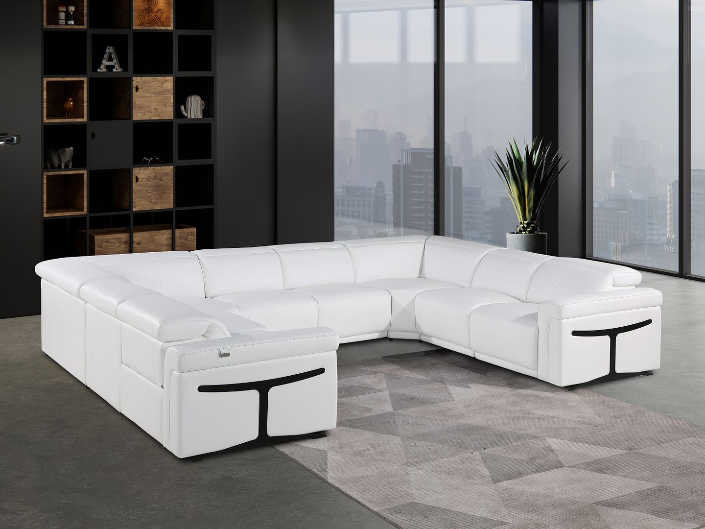1126 Divanitalia 8-Piece U-Shaped Sectional Sofa in Top Grain Italian Leather with 4 Power Recliners & Power Headrests - White