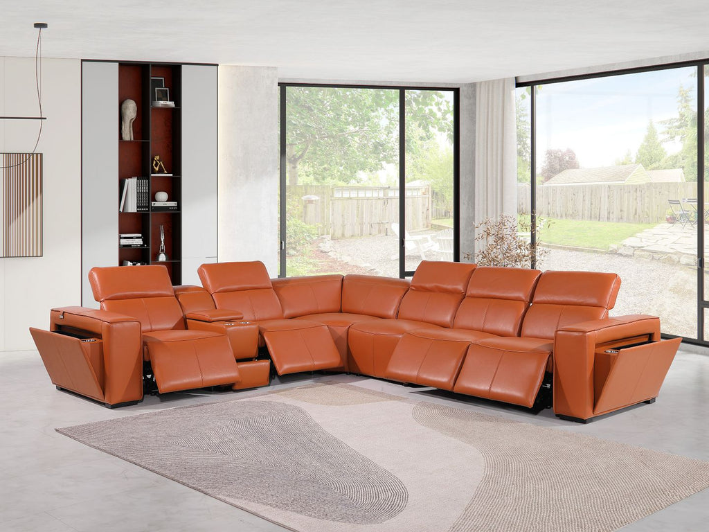 1224 Divanitalia 7-Piece L-Shaped Sectional Sofa in Top Grain Italian Leather with 4 Power Recliners & Power Headrests