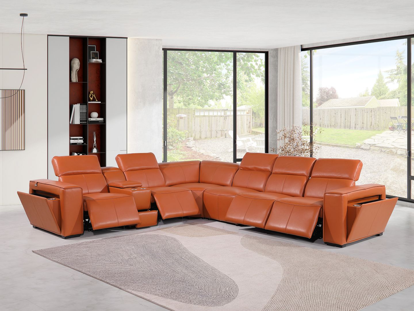 1224 Divanitalia 7-Piece L-Shaped Sectional Sofa in Top Grain Italian Leather with 4 Power Recliners & Power Headrests
