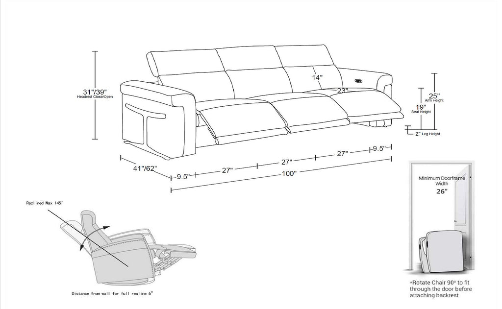 1126 Divanitalia 3-Piece Modular Power Reclining Sofa in Top Grain Italian Leather with 3 Power Recliners & Power Headrests