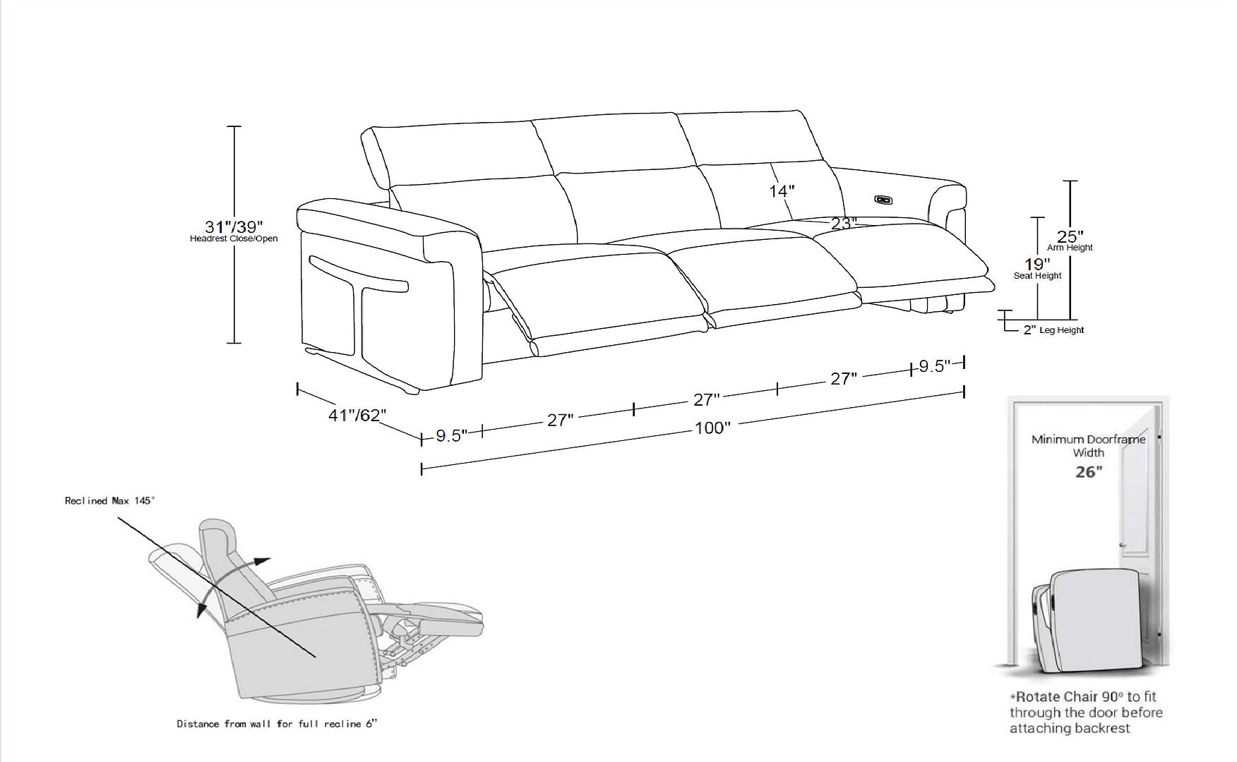 1126 Divanitalia 3-Piece Modular Power Reclining Sofa in Top Grain Italian Leather with 3 Power Recliners & Power Headrests
