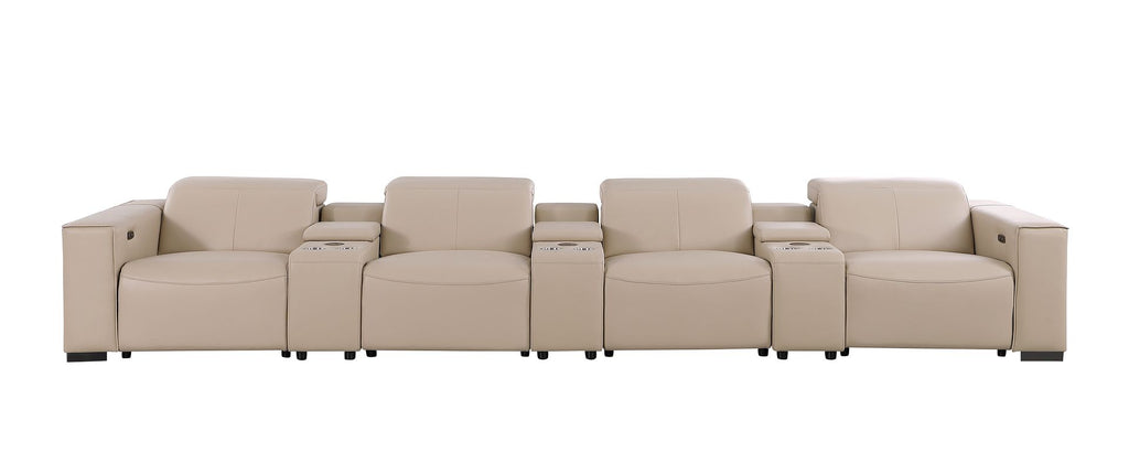 1208 7 Piece Leather Sofa with 4 Power Recliners and Power Headrests - Beige - SKU 1208-BEIGE-S-7.4-HT - view 3