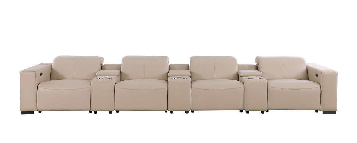 1208 7 Piece Leather Sofa with 4 Power Recliners and Power Headrests - Beige - SKU 1208-BEIGE-S-7.4-HT - view 3