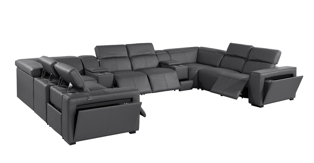 1224 Divanitalia 10-Piece U-Shaped Sectional Sofa in Top Grain Italian Leather with 4 Power Recliners & Power Headrests