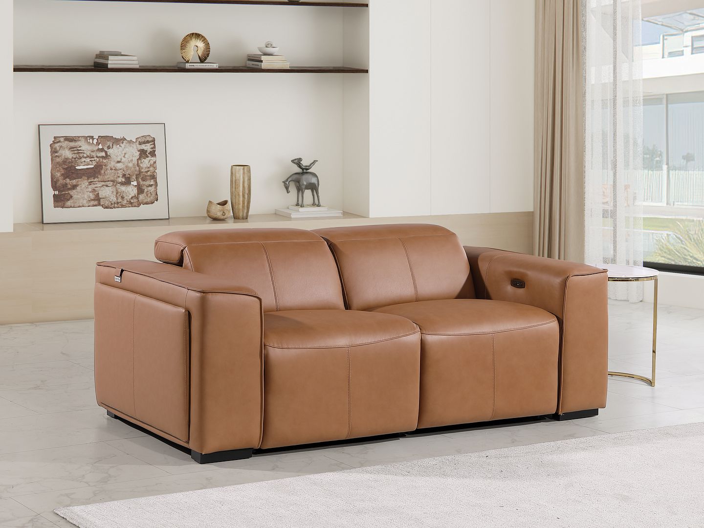 1224 Divanitalia 2-Piece Modular Power Reclining Loveseat in Top Grain Italian Leather with 2 Power Recliners & Power Headrests - Cognac