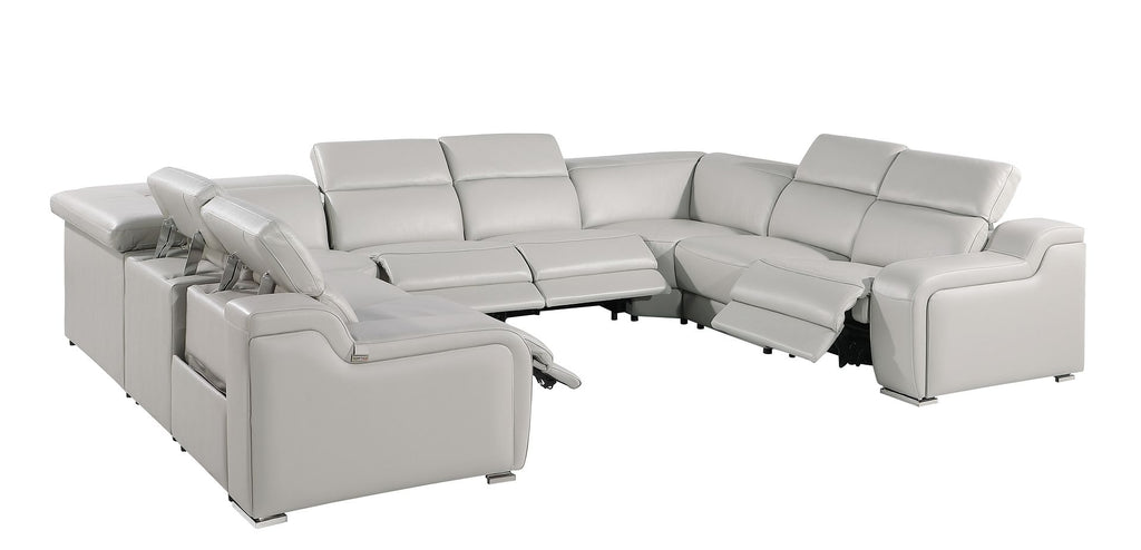 1116 Divanitalia 8-Piece U-Shaped Sectional Sofa in Top Grain Italian Leather with 4 Power Recliners & Power Headrests - Light Grey - SKU 1116-LT_GREY-8PC-4PWR-U-NC-SECT-GROUP - view 5