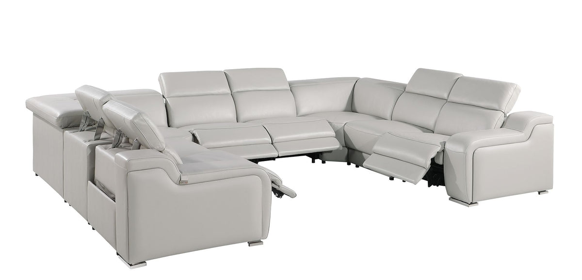 1116 Divanitalia 8-Piece U-Shaped Sectional Sofa in Top Grain Italian Leather with 4 Power Recliners & Power Headrests - Light Grey - SKU 1116-LT_GREY-8PC-4PWR-U-NC-SECT-GROUP - view 5