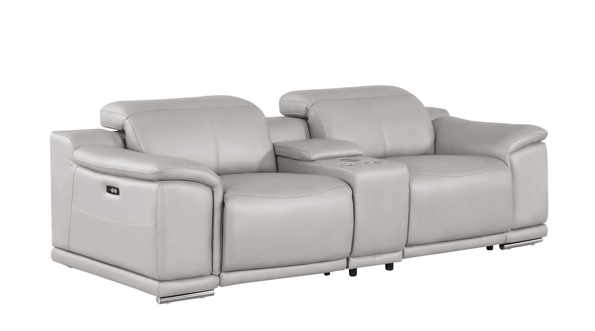 2679 Genuine Leather Console Loveseat with Dual Power Recliners - Light Grey - SKU 2679-LT-GRAY-3.2-HT - view 3