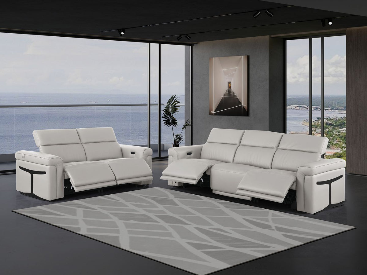 1126 Divanitalia 5-Piece Modular Power Reclining Sofa and Loveseat Set in Top Grain Italian Leather with 4 Power Recliners & Power Headrests - Light Grey - SKU 1126-LT_GREY-5.4-HT-2PC - view 2