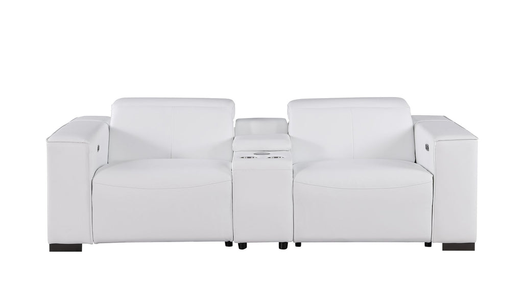 1208 Genuine Leather Dual Power Reclining Console Loveseat