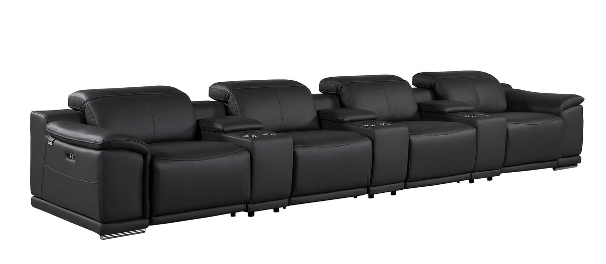 9762 Divanitalia 7-Piece Modular Top Grain Italian Leather Power Reclining Sofa with 4 Power Recliners - Black - SKU 9762-BLACK-S-7.4-HT - view 3