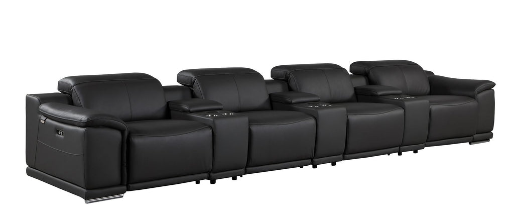 9762 Divanitalia 7-Piece Modular Top Grain Italian Leather Power Reclining Sofa with 4 Power Recliners