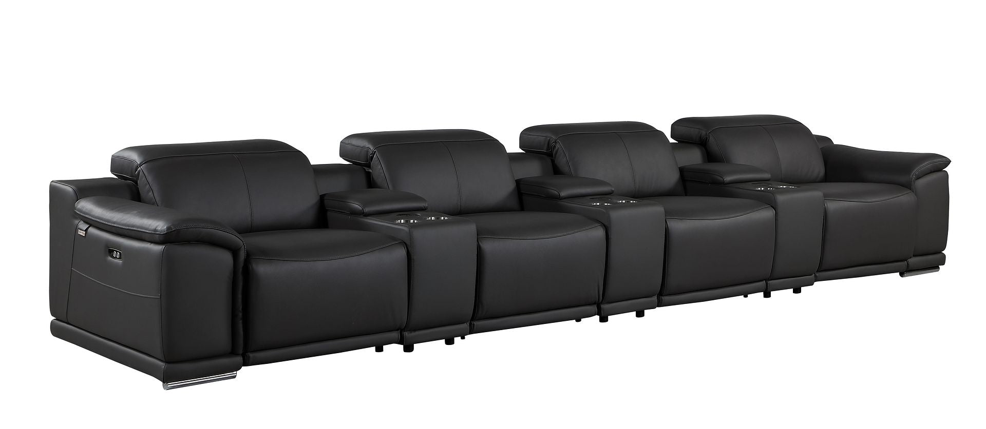 9762 Divanitalia 7-Piece Modular Top Grain Italian Leather Power Reclining Sofa with 4 Power Recliners