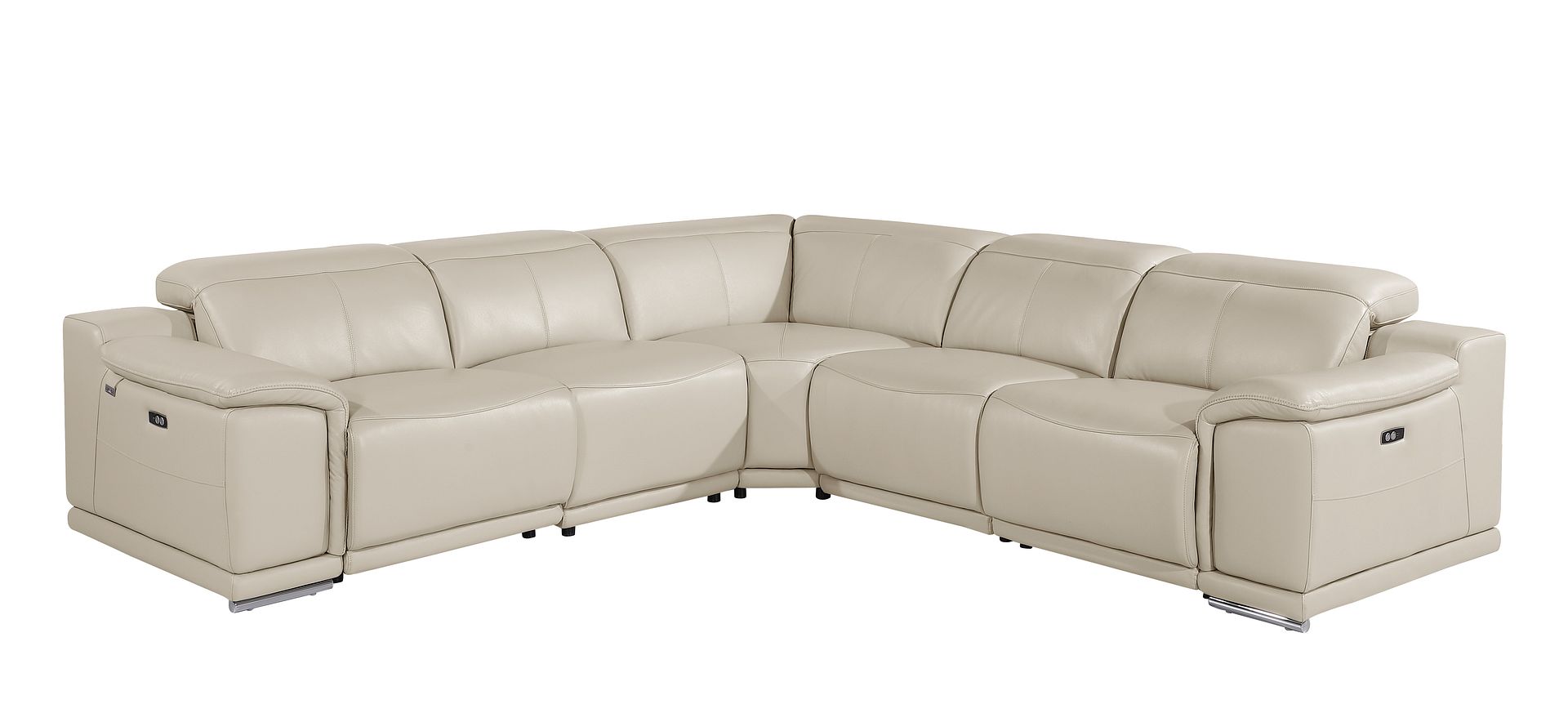 9762 Divanitalia 5-Piece L-Shaped Top Grain Italian Leather Sectional Sofa with 3 Power Recliners
