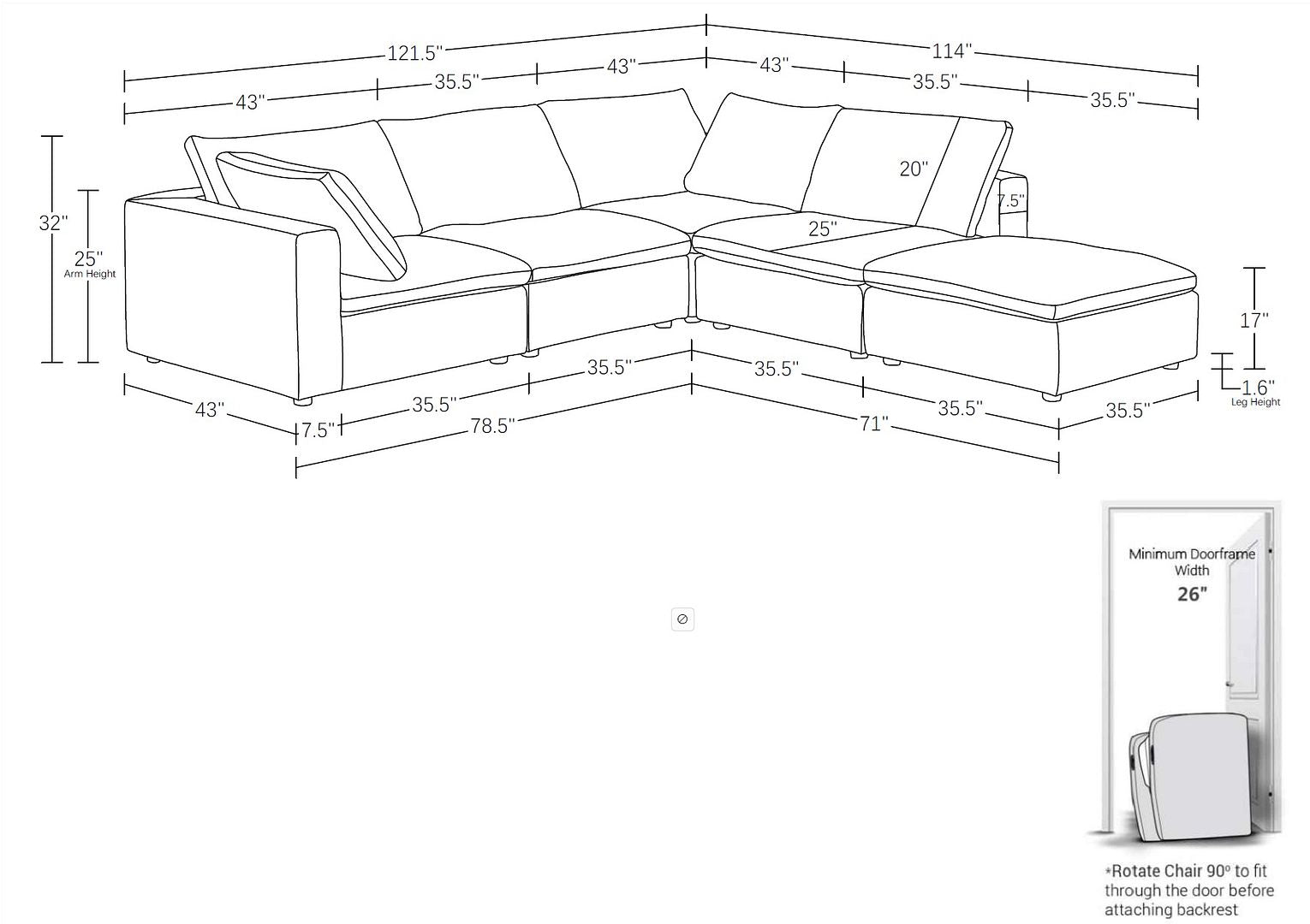1100 Divanitalia 5-Piece Left Arm Facing 4-Seat Sectional Sofa - Top-grain Italian Leather