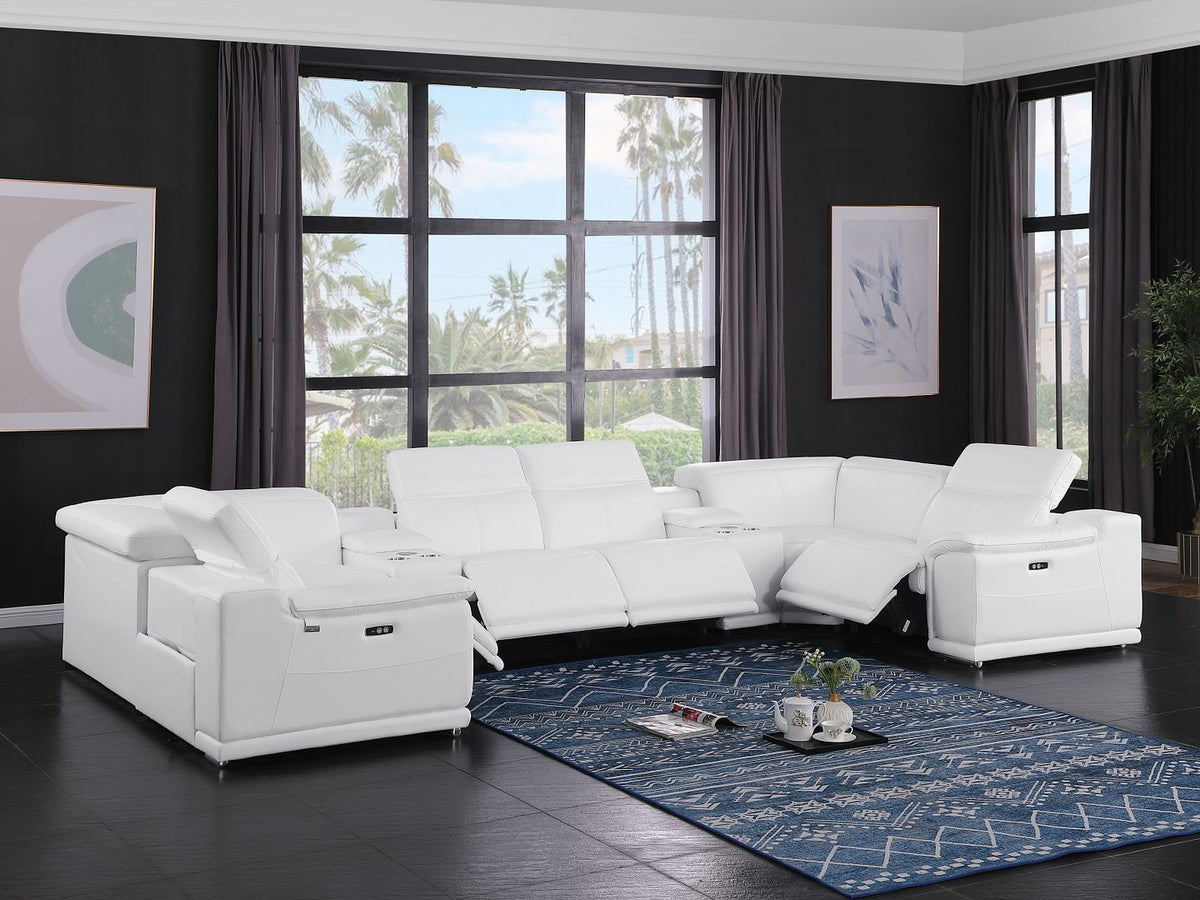 9762 Divanitalia 8-Piece U-Shaped Top Grain Italian Leather Sectional Sofa with 4 Power Recliners - White - SKU 9762-WHITE-8PC-4PWR-U-SECTIONAL-GROUP - view 2