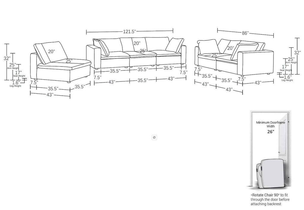 1100 Divanitalia 3-Piece Sofa Set - Top-grain Italian Leather with Ottoman