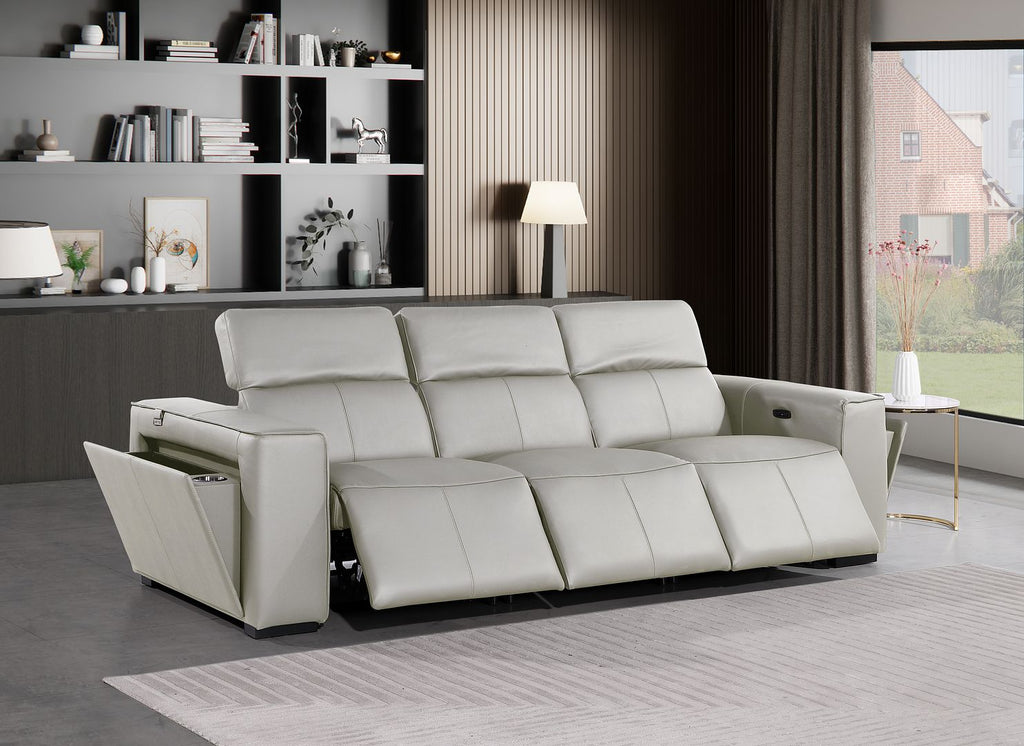 1224 Divanitalia 3-Piece Modular Power Reclining Sofa in Top Grain Italian Leather with 3 Power Recliners & Power Headrests - Light Grey - SKU 1224-LT-GREY-3.3-HT - view 2