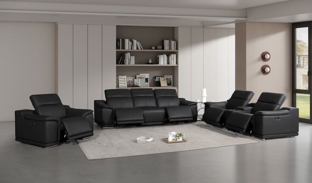 2679 Power Reclining Sofa, Console Loveseat & Chair Set in Genuine Leather - 6 Recliners - Black - SKU 2679-BLACK-7.6-HT-3PC - view 2