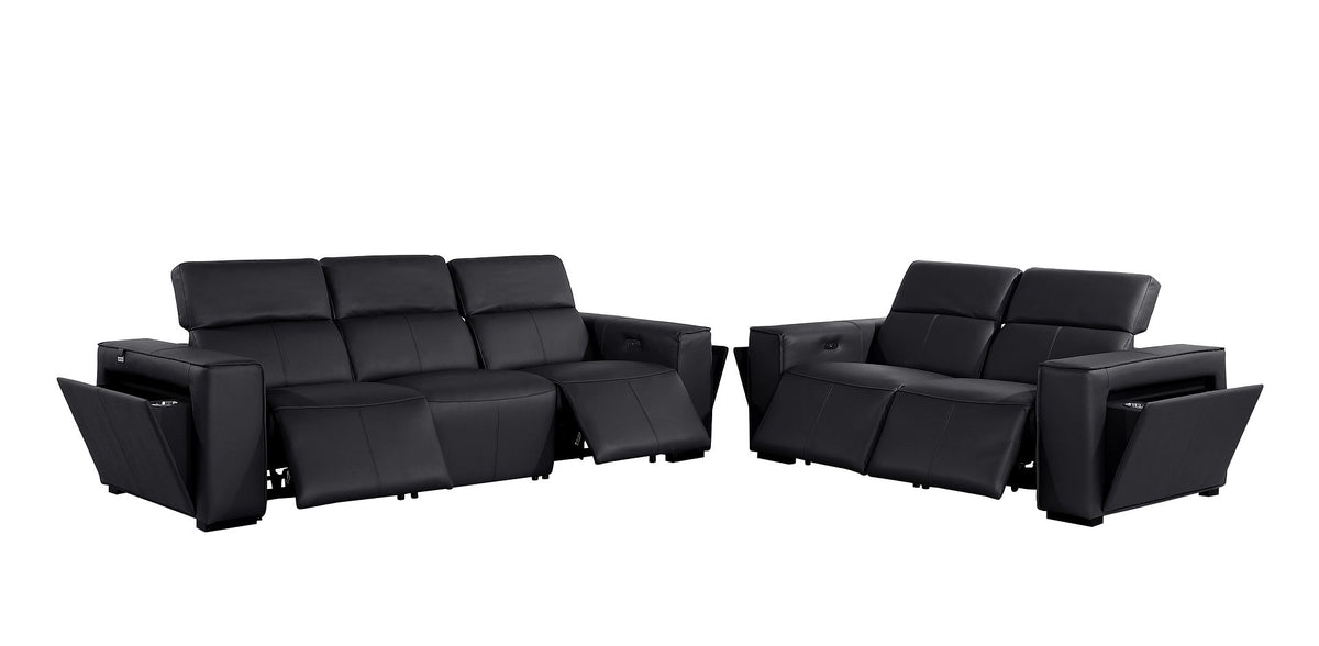 1224 Divanitalia 5-Piece Modular Power Reclining Sofa and Loveseat Set in Top Grain Italian Leather with 4 Power Recliners & Power Headrests - Black - SKU 1224-BLACK-5.4-HT-2PC - view 4