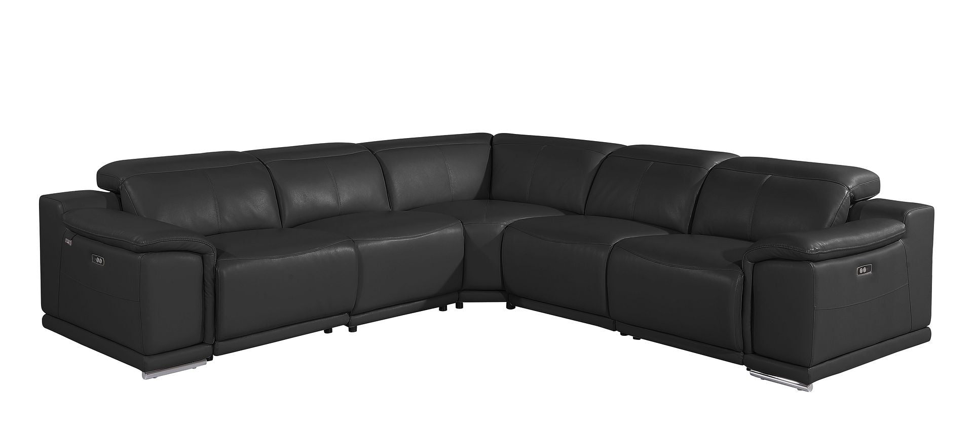 9762 Divanitalia 5-Piece L-Shaped Top Grain Italian Leather Sectional Sofa with 3 Power Recliners