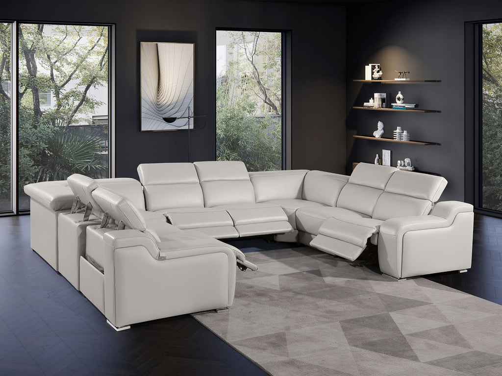 1116 Divanitalia 8-Piece U-Shaped Sectional Sofa in Top Grain Italian Leather with 4 Power Recliners & Power Headrests - Light Grey - SKU 1116-LT_GREY-8PC-4PWR-U-NC-SECT-GROUP - view 2