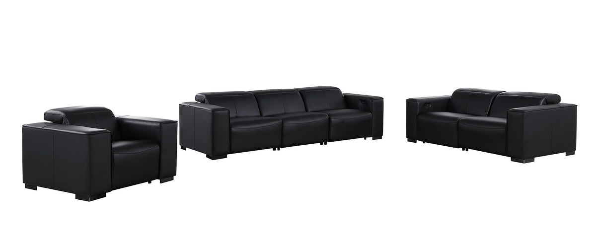 1208 Leather Reclining Set - Sofa, Loveseat & Chair with 6 Power Recliners - Black - SKU 1208-BLACK-6.6-HT-3PC - view 3