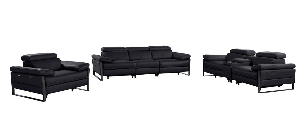 1246 Divanitalia Modular Power Triple Reclining Sofa, Console Loveseat, and Chair Set with Power Headrests - Top Grain Italian Leather - Black - SKU 1246-BLACK-7.6-HT-3PC - view 3