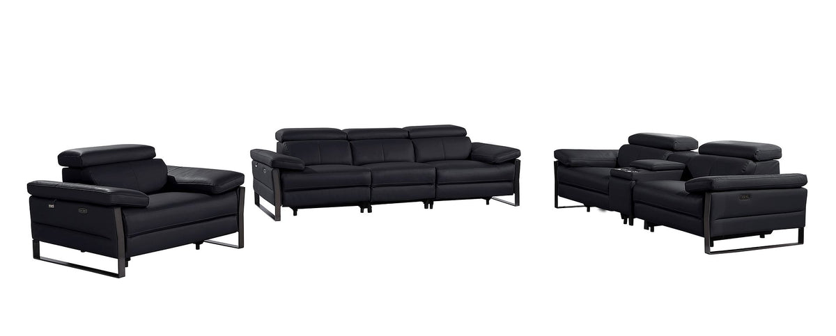 1246 Divanitalia Modular Power Triple Reclining Sofa, Console Loveseat, and Chair Set with Power Headrests - Top Grain Italian Leather - Black - SKU 1246-BLACK-7.6-HT-3PC - view 3