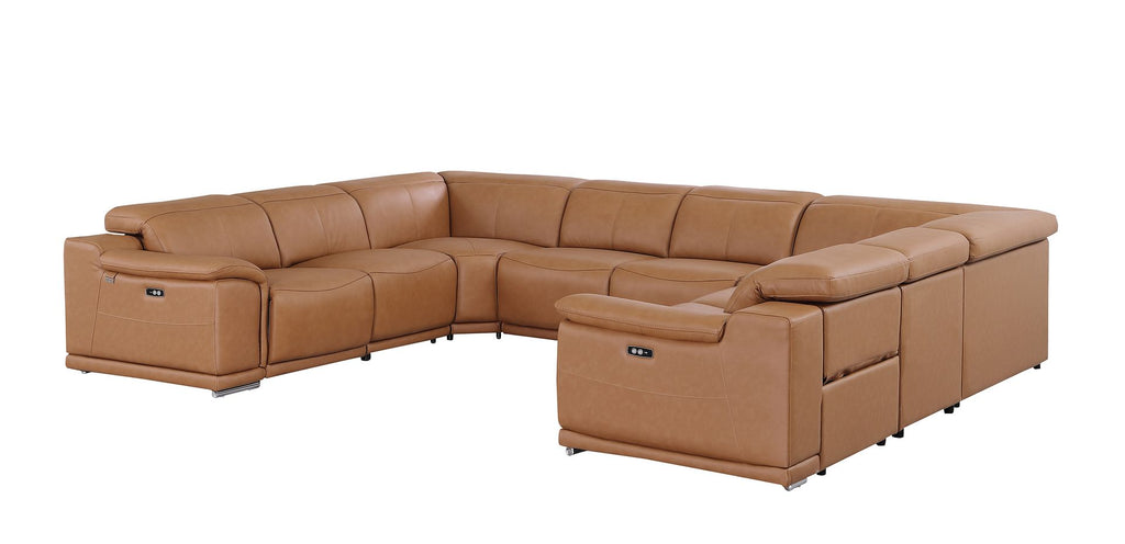 9762 Divanitalia 8-Piece U-Shaped Top Grain Italian Leather Sectional Sofa with 4 Power Recliners