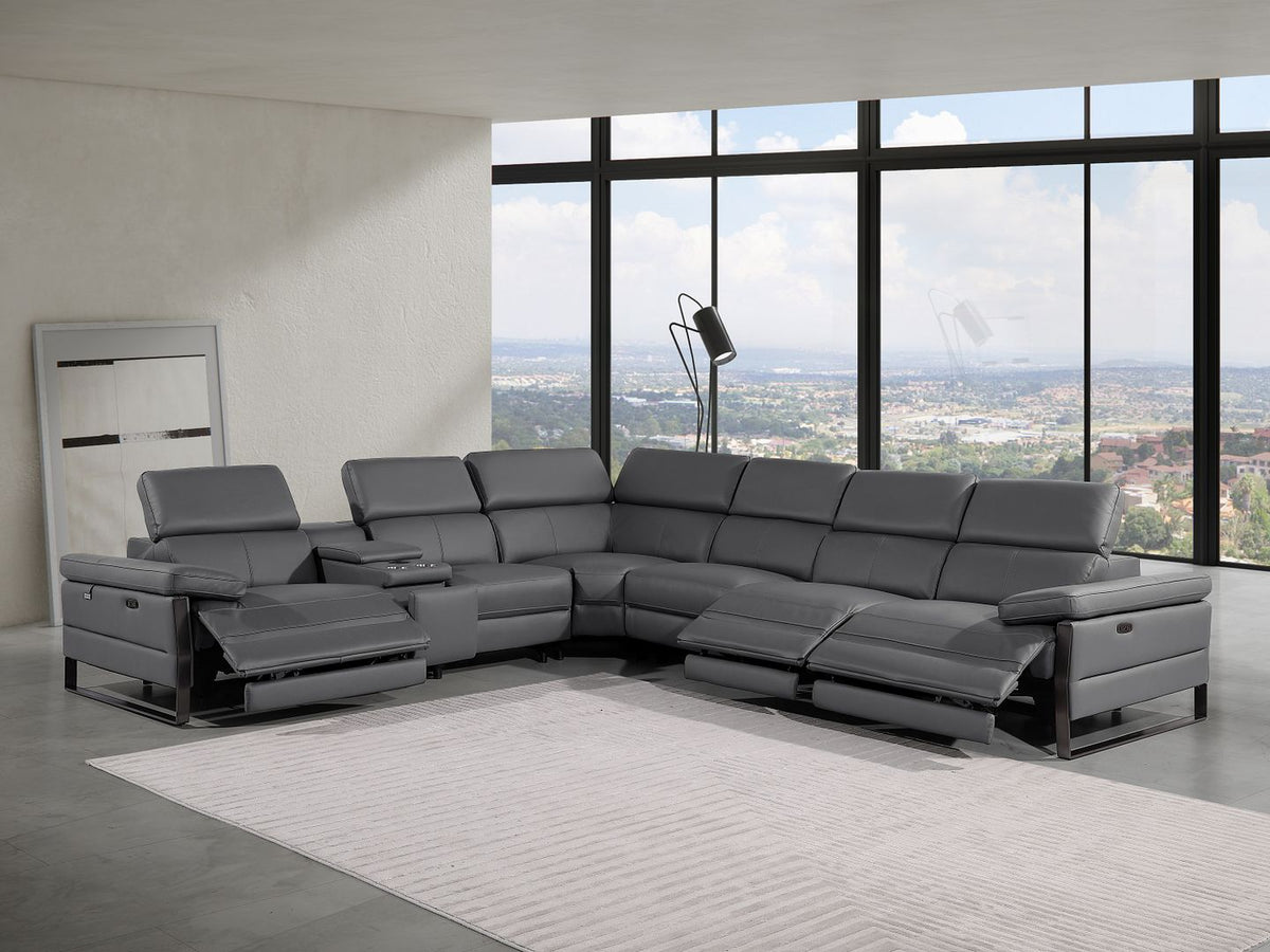 1246 Divanitalia 7-Piece L-Shaped Modular Power Reclining Sectional Sofa with 3 Power Recliners and Power Headrests - Top Grain Italian Leather - Dark Grey - SKU 1246-DK-GREY-7PC-3PWR-SECTIONAL - view 2