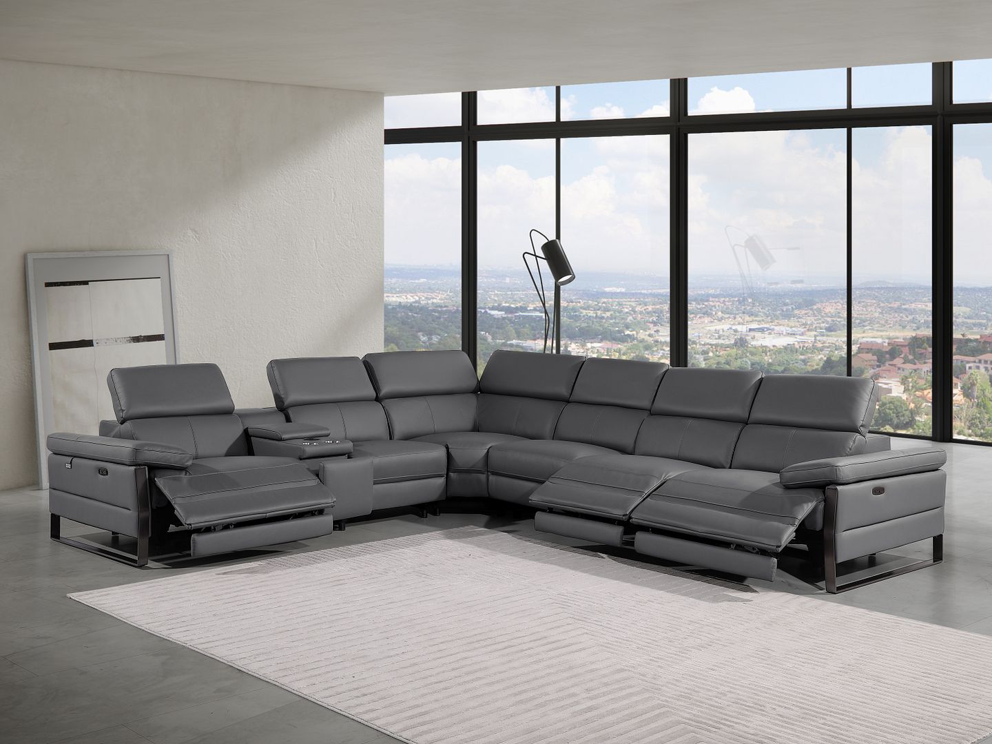 1246 Divanitalia 7-Piece L-Shaped Modular Power Reclining Sectional Sofa with 3 Power Recliners and Power Headrests - Top Grain Italian Leather