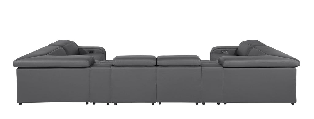 1116 Divanitalia 8-Piece U-Shaped Sectional Sofa in Top Grain Italian Leather with 2 Power Recliners & Power Headrests - Dark Grey - SKU 1116-DK_GREY-8PC-2PWR-U-SECTIONAL-GROUP - view 6