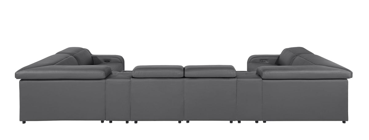 1116 Divanitalia 8-Piece U-Shaped Sectional Sofa in Top Grain Italian Leather with 2 Power Recliners & Power Headrests - Dark Grey - SKU 1116-DK_GREY-8PC-2PWR-U-SECTIONAL-GROUP - view 6