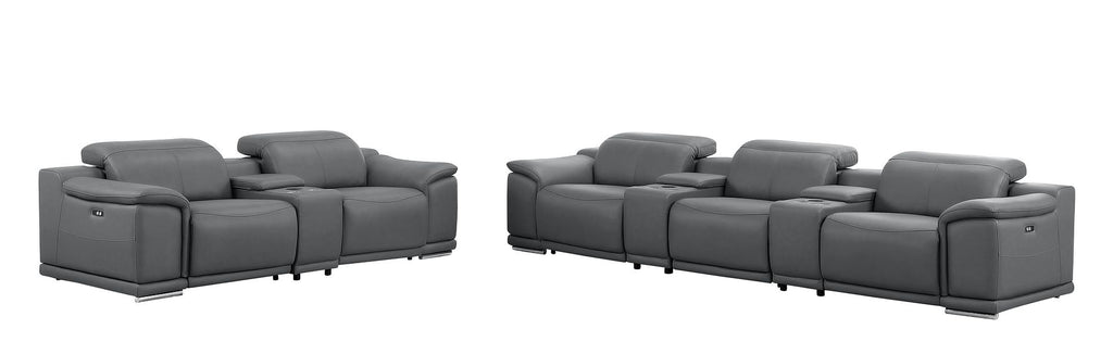 2679 Power Reclining Sofa and Loveseat in Genuine Leather - 5 Recliners with Power Headrests & 3 Consoles - Dark Grey - SKU 2679-DK-GRAY-8.5-HT-2PC - view 4