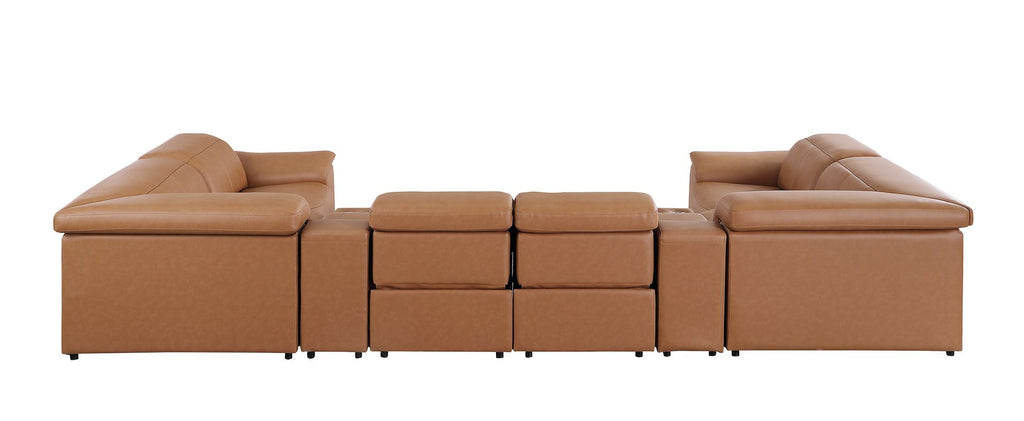 9762 Divanitalia 8-Piece U-Shaped Top Grain Italian Leather Sectional Sofa with 4 Power Recliners