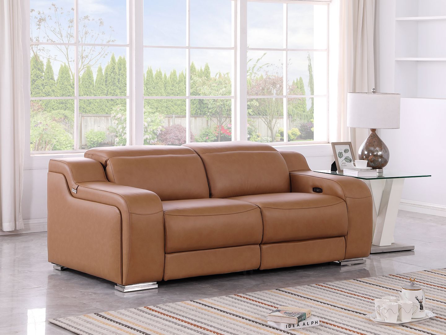 1116 Divanitalia 2-Piece Modular Power Reclining Loveseat in Top Grain Italian Leather with 2 Power Recliners & Power Headrests - Cognac