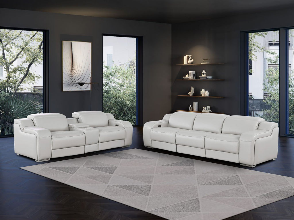 1116 DivanItalia light Grey 6-Piece Modular Power Reclining Sofa and Console Loveseat Set in Top Grain Italian Leather with 5 Power Recliners & Power - free Headrestshite glove delviery in LA, Ventura and Orange counties