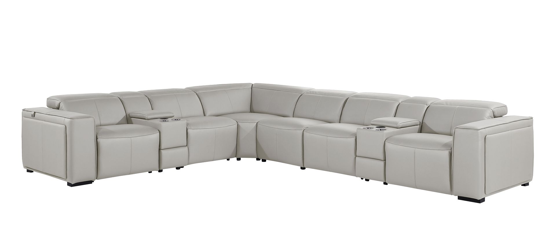 1224 Divanitalia 8-Piece L-Shaped Sectional Sofa in Top Grain Italian Leather with 4 Power Recliners & Power Headrests