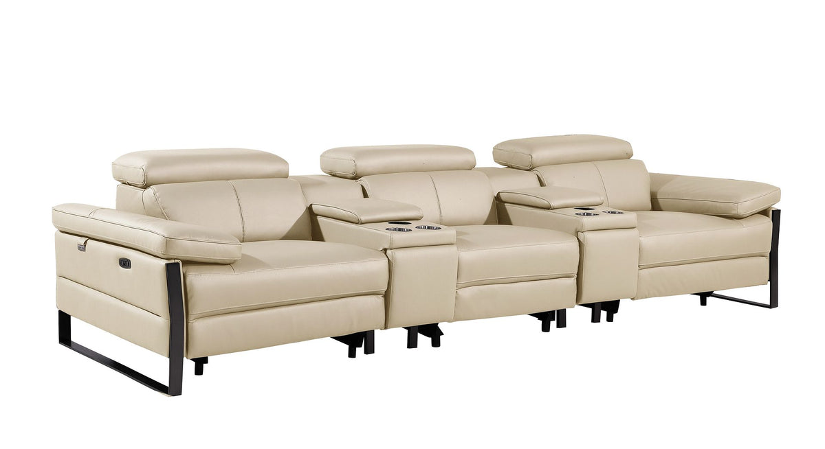 1246 Divanitalia Modular Power Reclining Dual Console Sofa and Console Loveseat Set with Power Headrests - Top Grain Italian Leather - Beige - SKU 1246-BEIGE-8.5-HT-2PC - view 6
