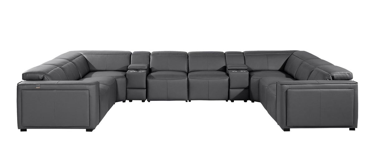 1224 Divanitalia 10-Piece U-Shaped Sectional Sofa in Top Grain Italian Leather with 4 Power Recliners & Power Headrests - Dark Grey - SKU 1224-DK-GREY-10PC-4PWR-U-SECTIONAL - view 3