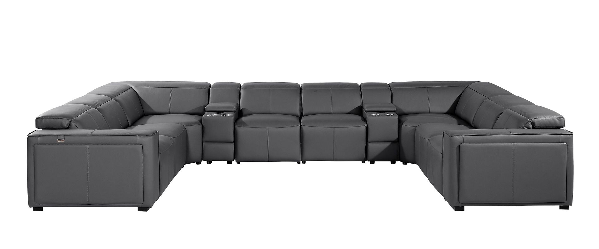 1224 Divanitalia 10-Piece U-Shaped Sectional Sofa in Top Grain Italian Leather with 4 Power Recliners & Power Headrests