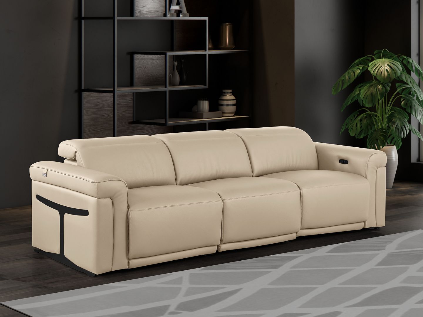1126 Divanitalia 3-Piece Modular Power Reclining Sofa in Top Grain Italian Leather with 2 Power Recliners & Power Headrests - Beige