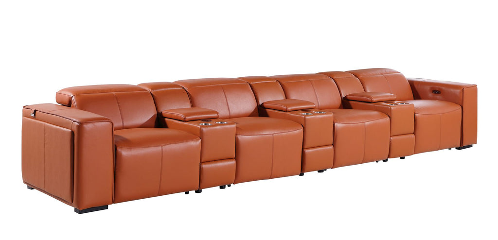 1224 Divanitalia 7-Piece Modular Power Reclining Sofa in Top Grain Italian Leather with 4 Power Recliners & Power Headrests