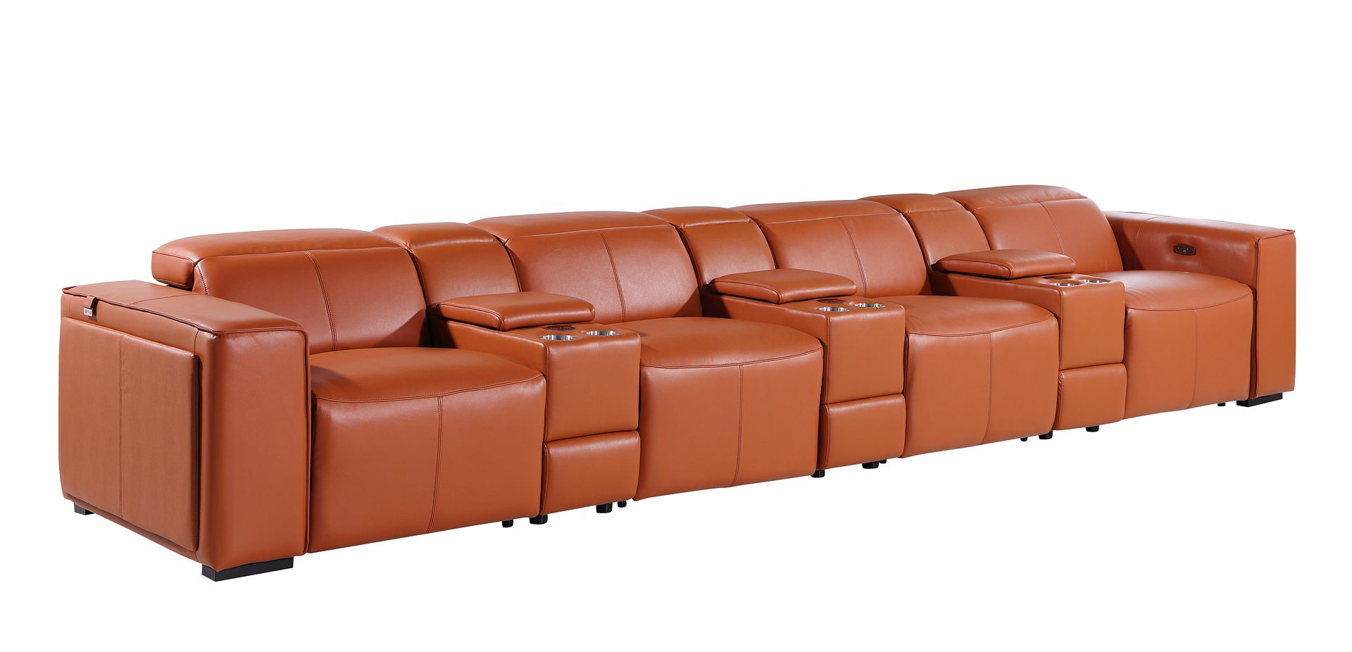 1224 Divanitalia 7-Piece Modular Power Reclining Sofa in Top Grain Italian Leather with 4 Power Recliners & Power Headrests