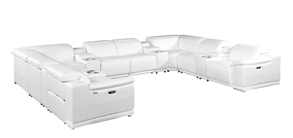 9762 Divanitalia 12-Piece U-Shaped Top Grain Italian Leather Sectional Sofa with 4 Power Recliners