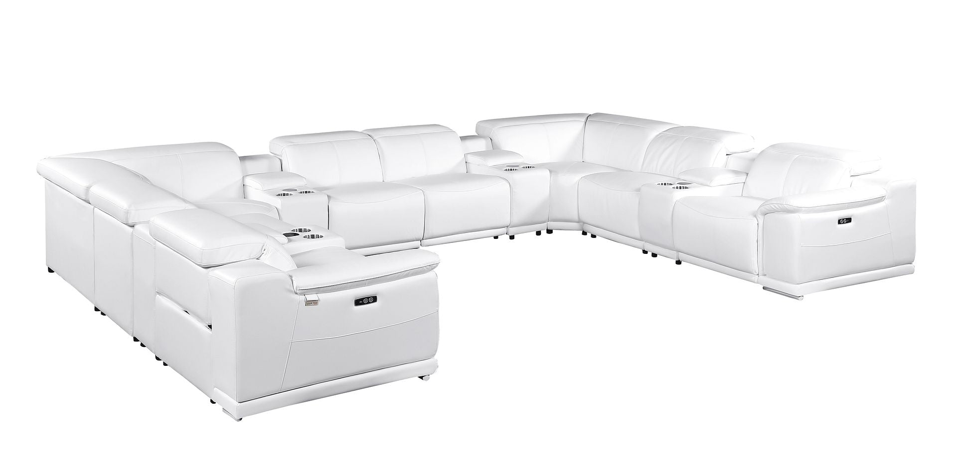 9762 Divanitalia 12-Piece U-Shaped Top Grain Italian Leather Sectional Sofa with 4 Power Recliners